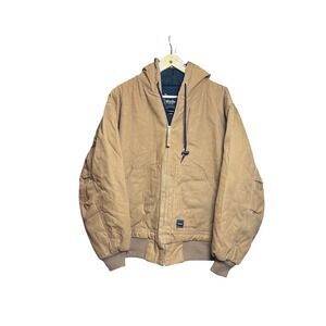 Walls Workwear Brown Canvas Sherpa Lined Hooded Chore Jacket Men's Large